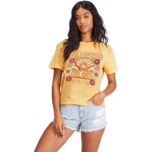 Billabong Cropped T-Shirt Size XS Womens Logo Graphic Tee Short Sleeve Yellow
